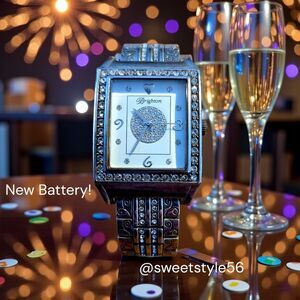 BRIGHTON "Diamond Bar" Silver And Crystal Vintage Watch